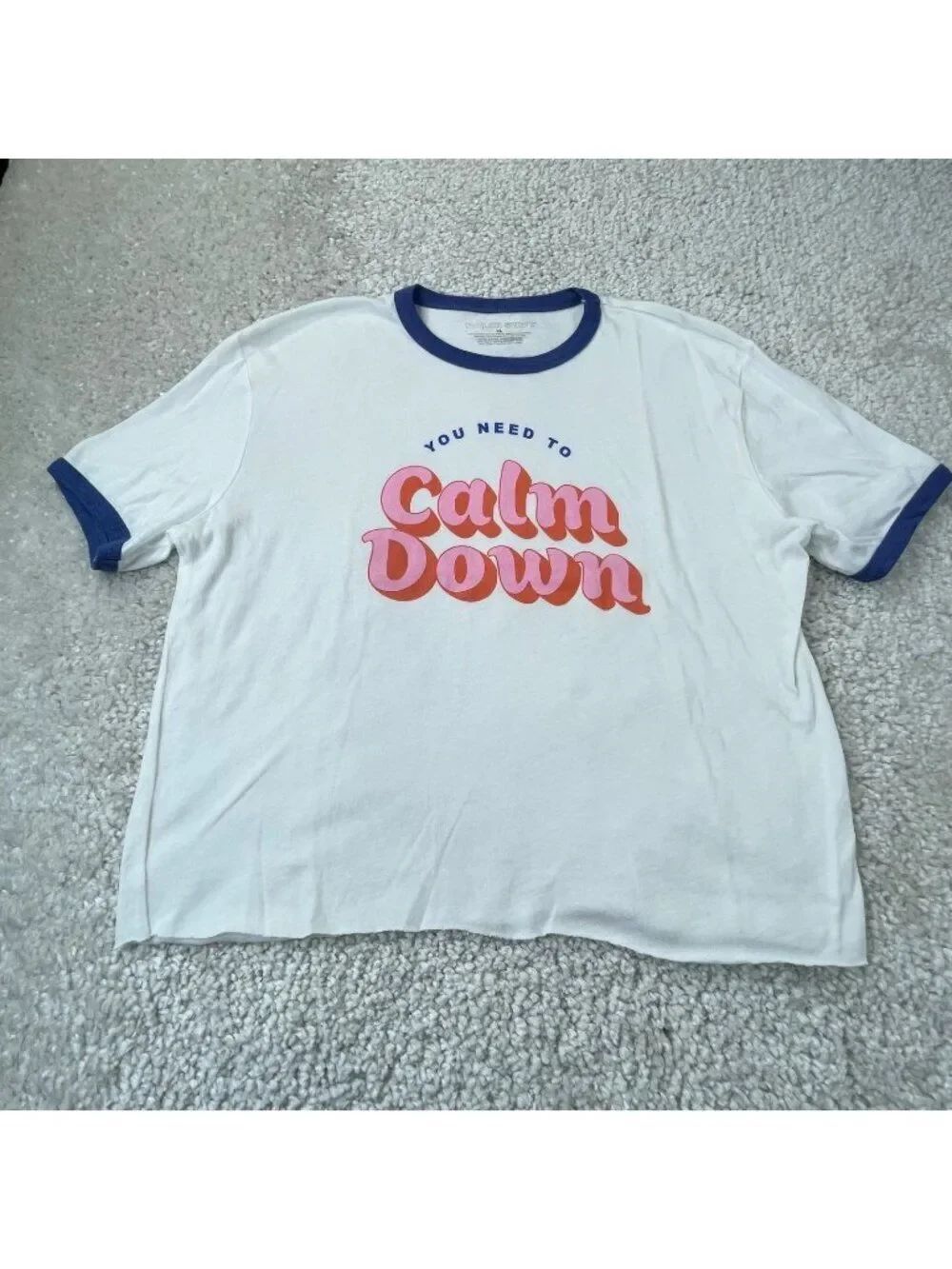 Taylor Swift You Need To Calm Down Ringer Tee Raw Hem Womens XL